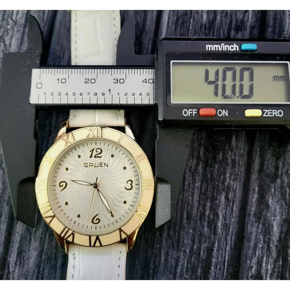 Rare Gruen Watch Ceramic Roman Bezel Guilloche Dial‎ W Box